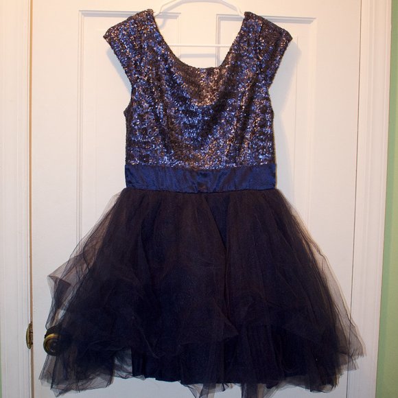 Trixxi Navy Blue Sequin Tulle Dress - Picture 2 of 3